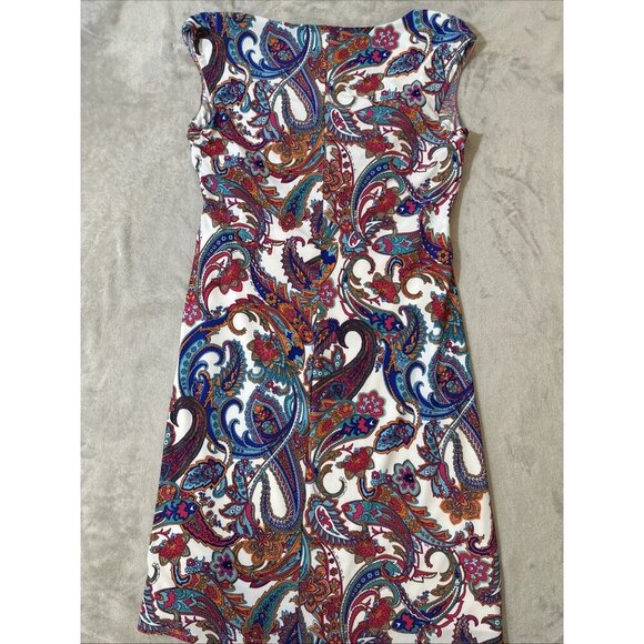 Lauren Ralph Lauren Dress Size 16 Multicolor Paisley Cowl Neck Cap Sleeve Sheath - Picture 10 of 10